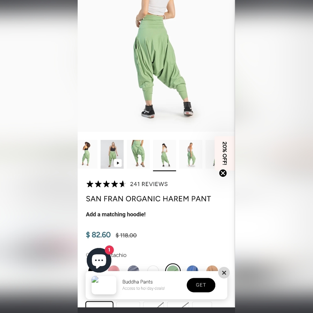 BUDDA PANTS/Harem Pants Sage Green Size S